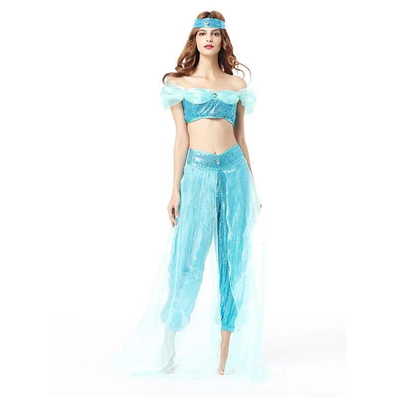 Fantasia Aladdin Jasmine Princess Costume for Adults Women Kigurumi Arab Princess Cosplay Fancy Dress Up Suit