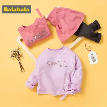

Balabala child clothing suit set toddler girl clothing girls costume o-neck long sleeve Pullover sets with Belt clothing sets