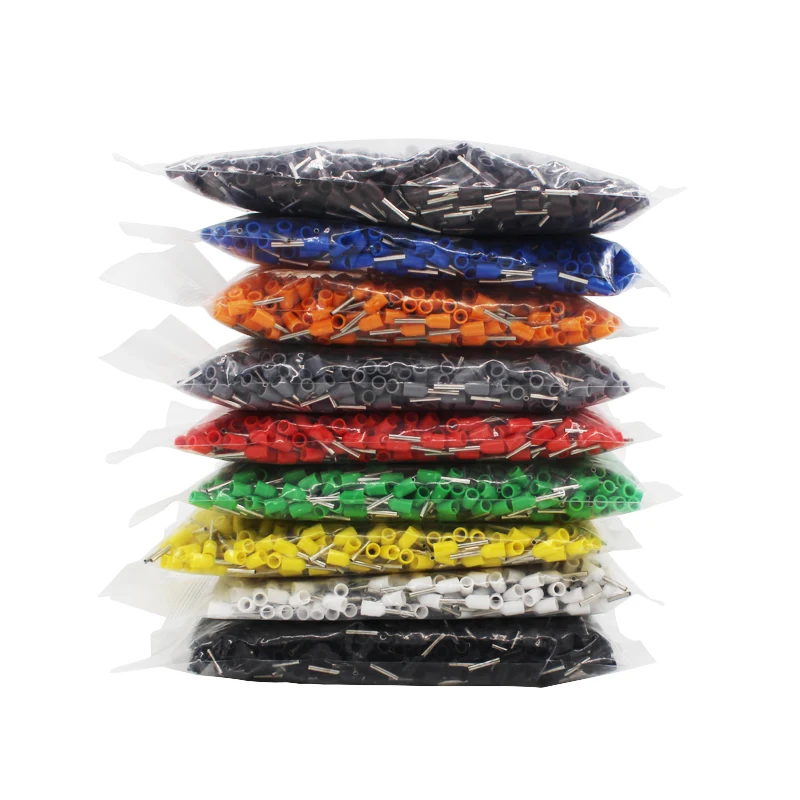 1000pcs/Pack E2508 Insulated Cord End Terminal Crimp Terminal Wire Connector Crimp Ferrules Crimping Terminals Tubular AWG #14