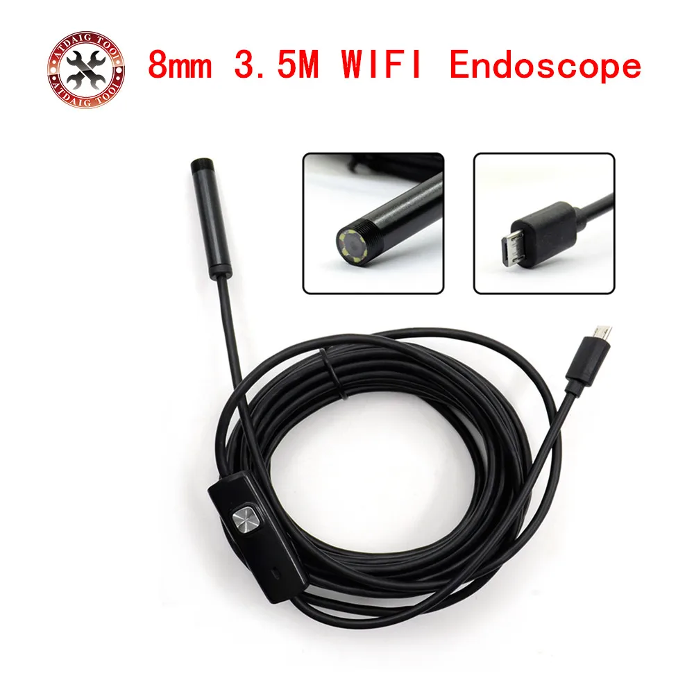 3.5M Wireless Wifi Endoscope 8mm Android Camera Borescope HD 720P Waterproof Inspection IOS