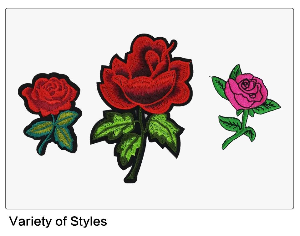 Flower Patch DIY Iron On Embroidery Flower Patches Red Rose 3D Embroidered Flower Applique Motif For Clothes Fabric              (5)