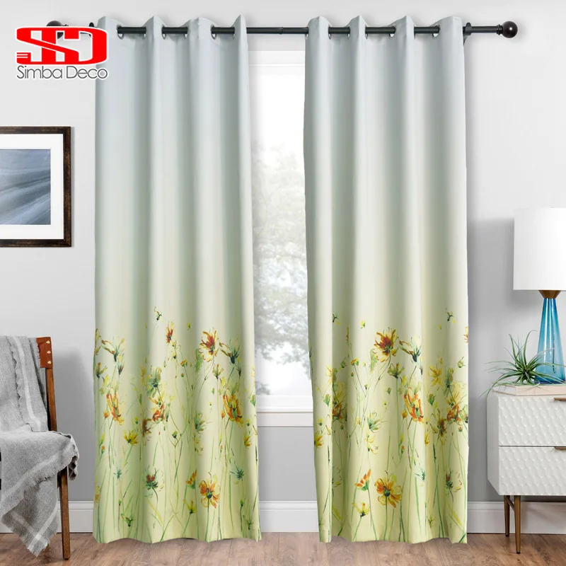 Buy Gradient Yellow Floral Blackout Curtains for