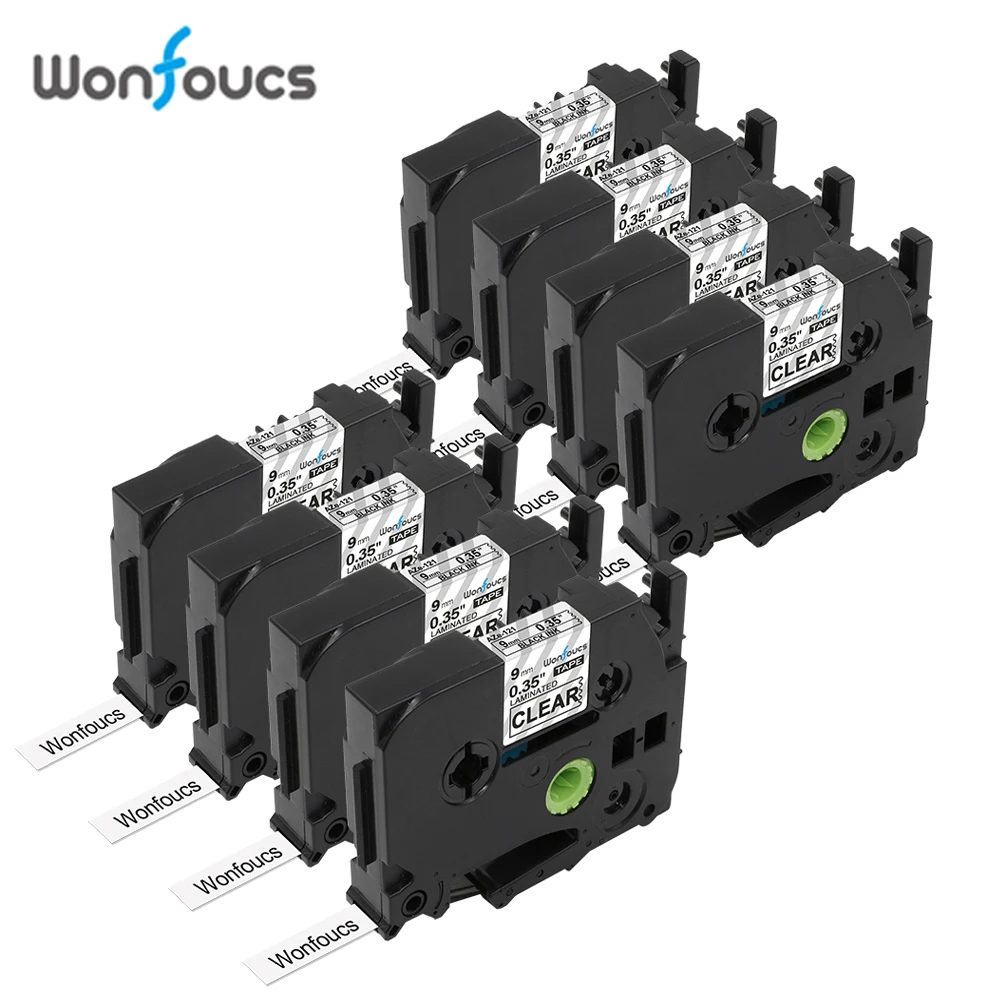 Wonfoucs Совместимость TZe-121 9 мм Brother P-Touch tze этикетки tze121 черный на прозрачных 8PK для