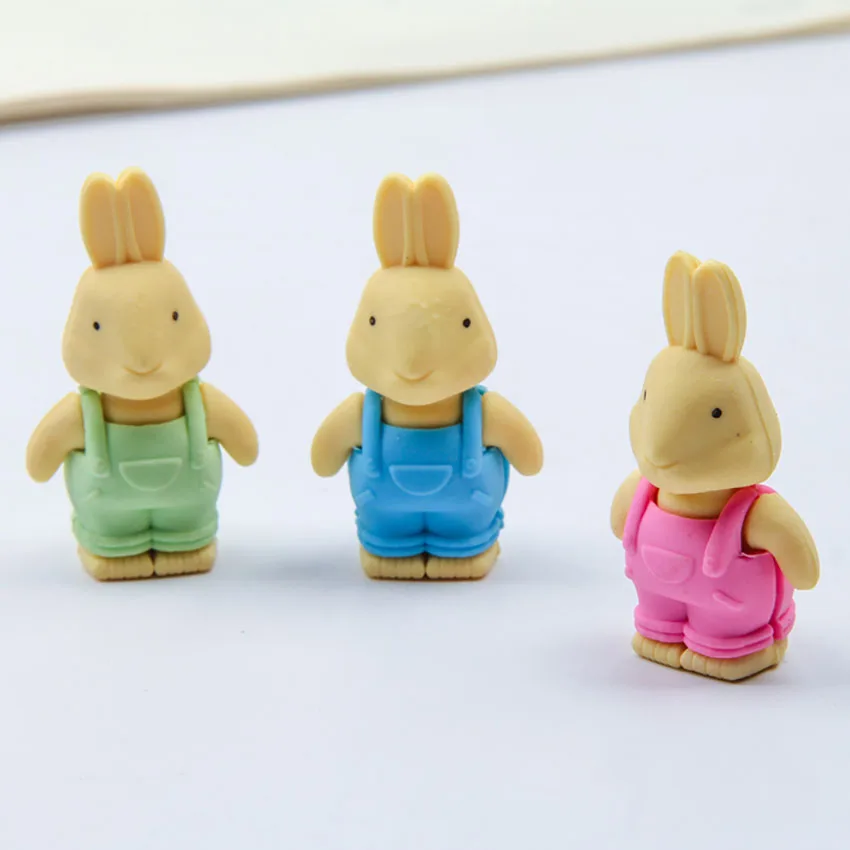 3D Kawaii 턱받이 바지 옷을 입은 토끼 지우개 고무 연필 지우개 무독성 학생 문구 학교 보상 사무용품 new