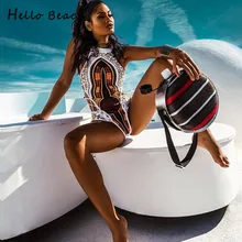 HELLO BEACH, новинка, сдельный купальник, бандаж, боди, Африканский принт, купальник, женский, с высокой посадкой, монокини, сексуальный, с высоким воротом