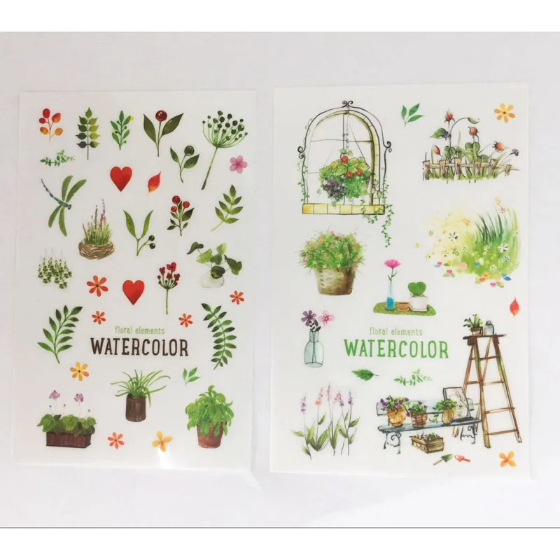 

6 Sheets Spring Green Adhesive Stickers Decorative Album Diary Stick Label Paper Hand Account Decor