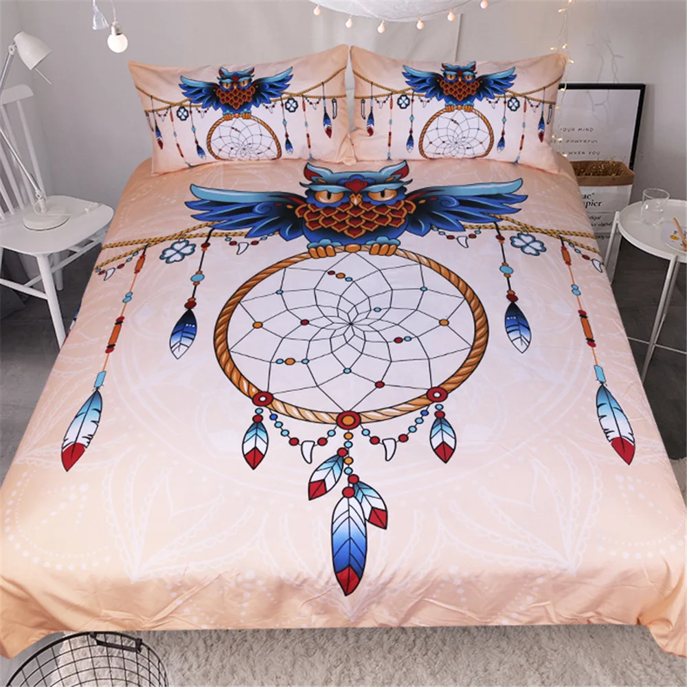3D Dream Catcher with Feathers Duvet Cover Bohemian Style Bedding Set Pillowcae