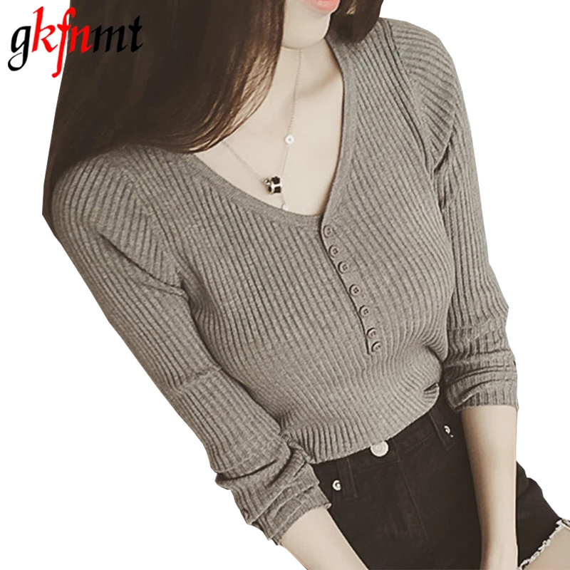 Knitted Sweater Sexy Deep V Neck Cashmere Sweater Female Women Sweaters And Pullovers Autumn Long Sleeve Button Tops 2018