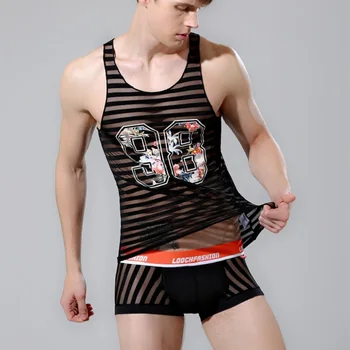 

LOOCH Men's vest Sexy mesh sheer see through breathable vest Basic shirt see-through tank top