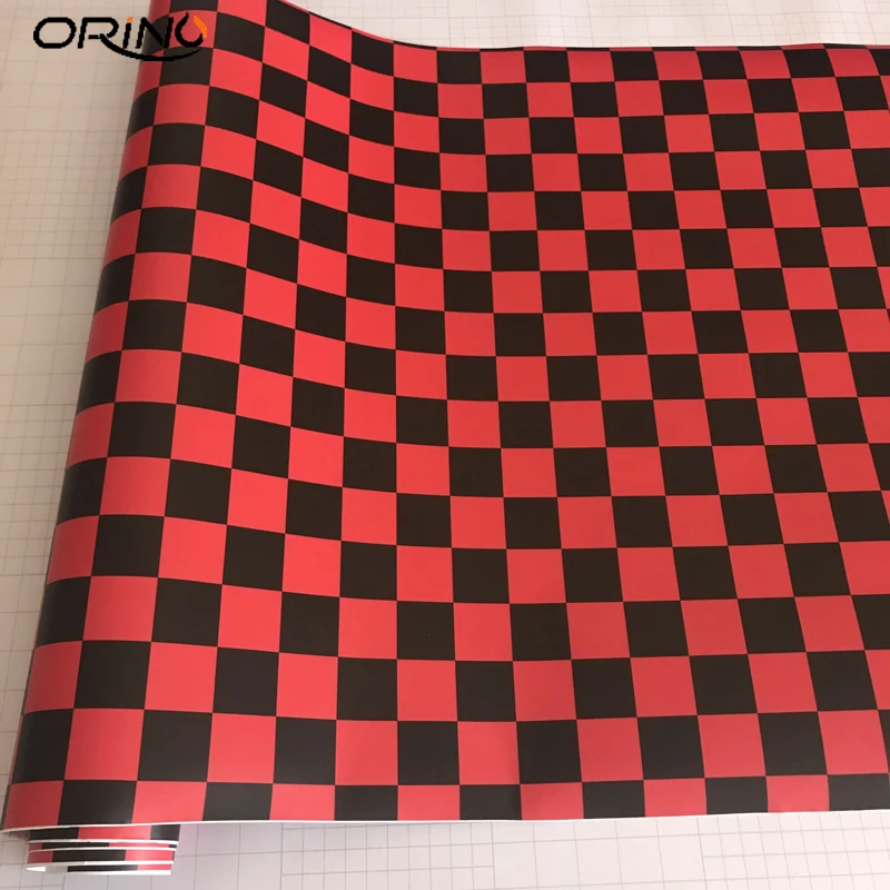 Black Red Chequered Flag Vinyl Film Sticker-1