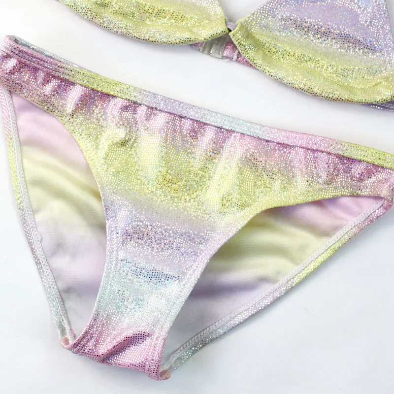 New Girl Silver Pressed Bikini Children Swimsuit Teenage Girl Two Pieces Swimwear Bling Bling Patchwork Bathing Suit Kids Bikini