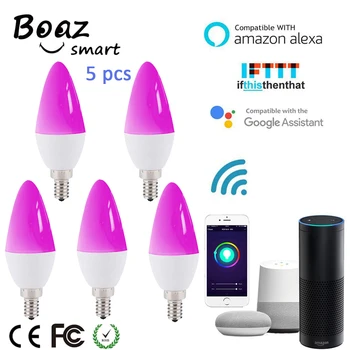 

Boaz-EC Smart E14 Wifi Light Bulb Smart Wifi Led Candle Bulb Tuya Smartlife APP Voice Control Alexa Echo Google Home IFTTT 5pcs