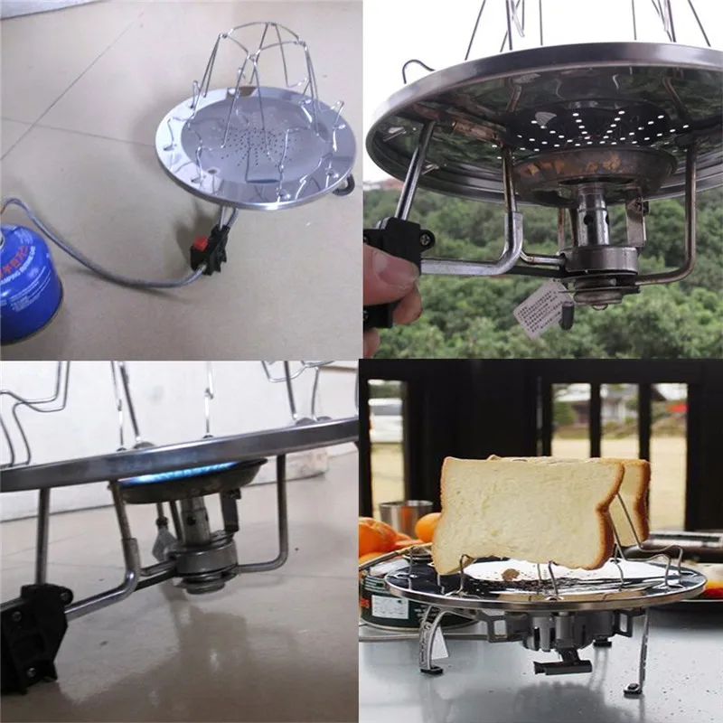 Jezebel Camp estufa tostadora plegable pan tostadora bandeja cocina Camping desayuno vivac al aire libre estante Acero inoxidable Picnic