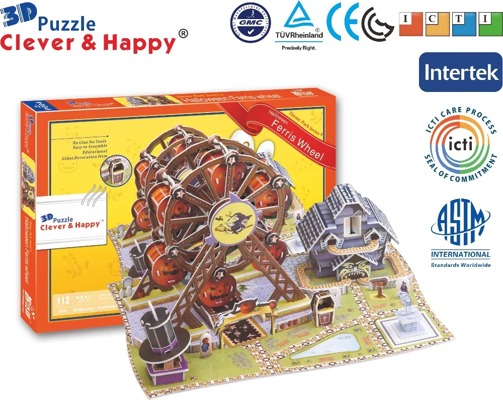 2014 Новый умный и счастливую землю 3D модель головоломка Хэллоуин Колесо обозрения взрослых чертежи модели развивающие игрушки бумаги