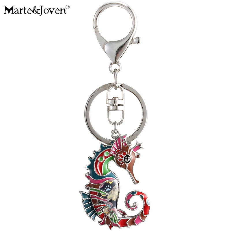 

Marte&Joven Unique Seahorse Keychain Gift for Women Girls Multicolor Enamel Sea Life Animal Charm Keyring Jewelry