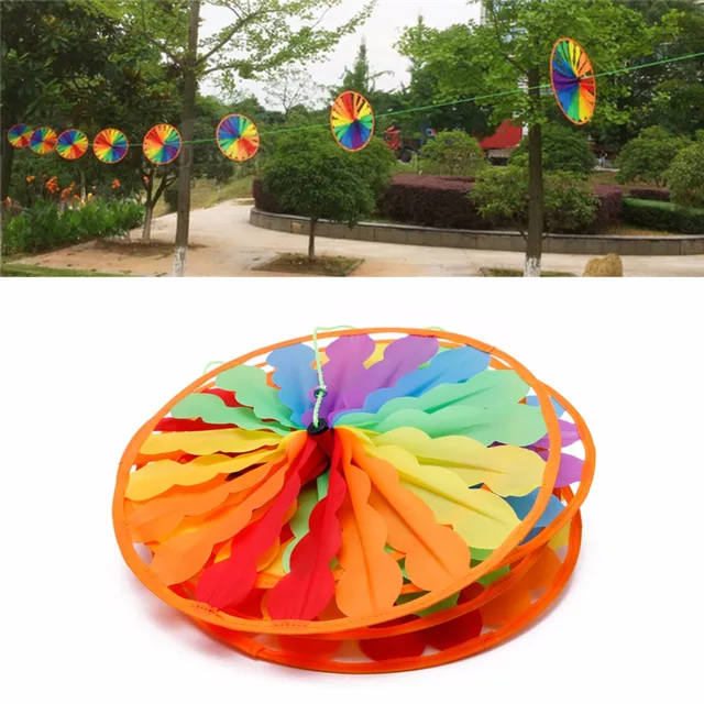 1Pc New Rainbow Wheel Windmill Wind Spinner Whirligig Garden Home Lawn Decoration Kids Toy 2
