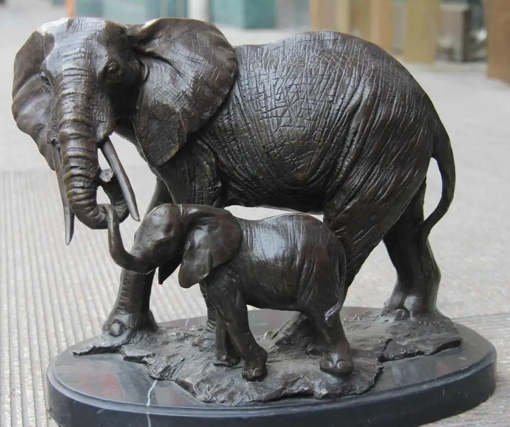 

Mark Classic Bronze Copper Peace Mother and Child Elephant Art Sculpture Statue