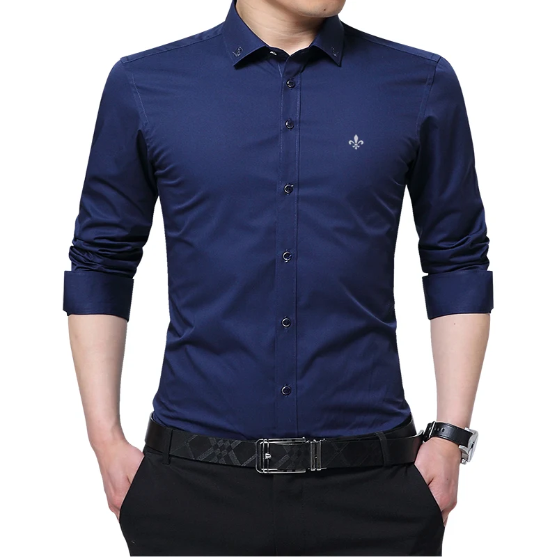 DUDALINA التطريز الرجال الملابس الصلبة ملابس رجالي تلائم الرجل النحيف طويل كم قميص عارضة الرجال قميص الاجتماعي 60% البوليستر الألياف 40% القطن