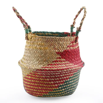

Folding Flower Pot Seaweed Hand-woven Bamboo Rattan Flower Basket Creative Living Room Flower Arrangement Storage Basket Report