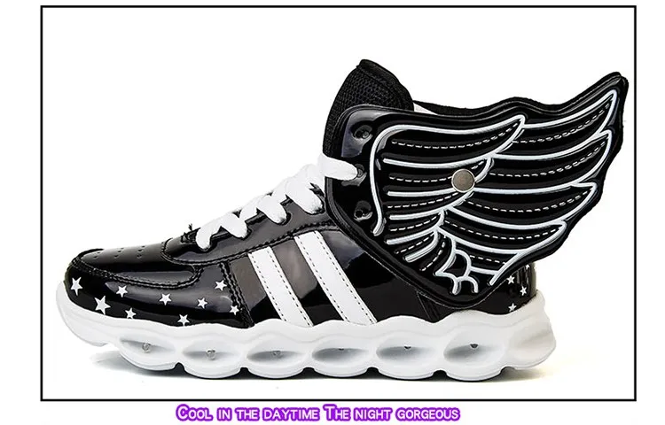 Meninas de Carregamento Crianças Sapatos Luminosa Meninos Usb Esporte Casuais Asa Brilhantes Tênis Luz Led 38 Mamãe e Bebê