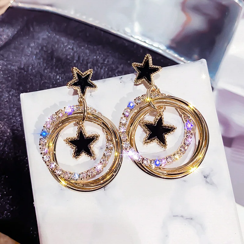 

2019 New Fashion Dangle Earrings Five-pointed Star Earrings Korean Jewelry In Drop Circle Multi-layer Earrings for women