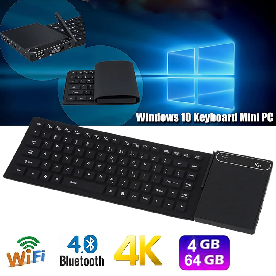 Lowest Price K8 Windows 10 Keyboard Foldable Mini PC With Intel Z8300 1.8GHz 4GB 64GB WiFi Bluetooth 4.0 4K HDMI Mini Compute With Touch Pad Lowest Price K8 Windows 10 Keyboard Foldable Mini PC With Intel Z8300 1.8GHz 4GB 64GB WiFi Bluetooth 4.0 4K HDMI Mini Compute With Touch Pad