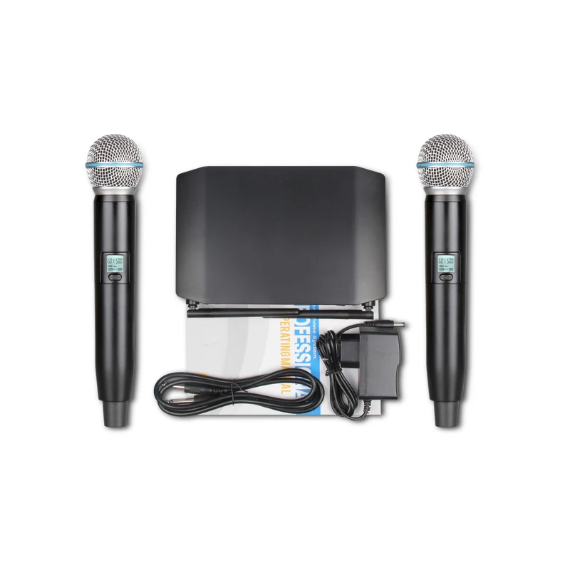 XTUGA Портативная Беспроводная микрофонная система с 2 ручными микрофоном, коробка для переноски, беспроводная, для сцены, церкви, свадьбы, вечерние GLXD24