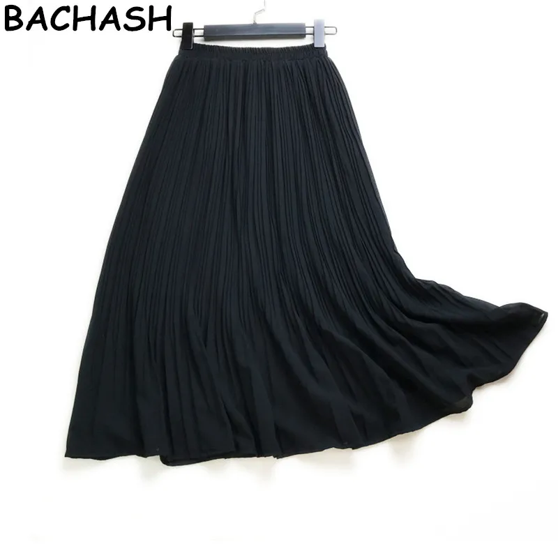 Bachash 2018 Spring Summer Vintage Skirts Womens Elastic High Waist Tulle Mesh Skirt Long Pleated Tutu Female Jupe Longue | Женская