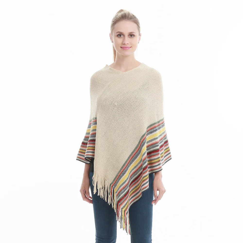 7332 Spring Striped Fashion Cloak Tassels Cloak Shawls and wraps Femme