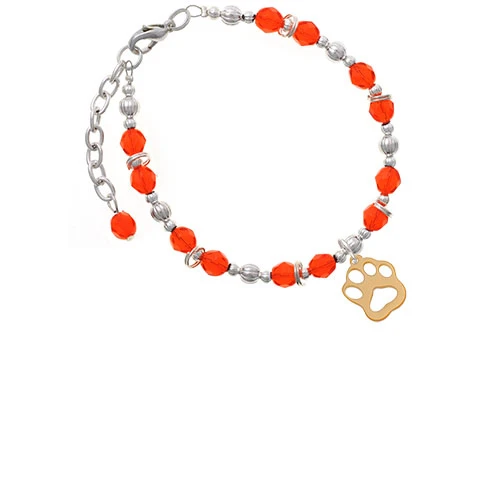 Acrylic Small Paw Goldtone Orange Beaded Bracelet