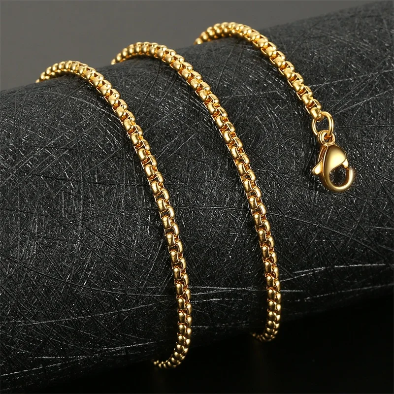 

AZIZ BEKKAOUI Gold Color Stainless Steel Square Pearl Chain Necklace Black Box Chain for Hand-made Men Women Link Chains