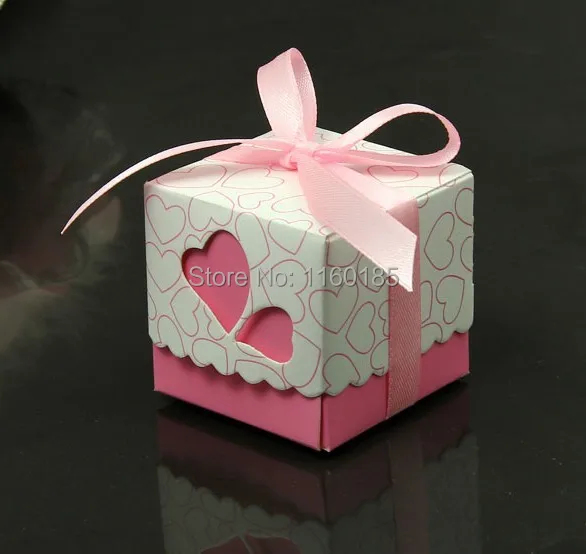 

Free Shipping 100pcs high quality Pink heart candy box wedding favors boxes,paper box,favour gift for baby shower (With ribbon)