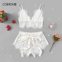 COLROVIE, белый, Одноцветный, галстук, ресницы, лента, Рождество, кружево, сексуальное нижнее белье, женское белье, набор,, модный бюстгальтер, нижнее белье, комплект с бюстгальтером