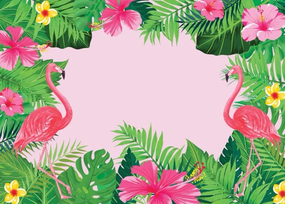 7x5FT Tropical Jungles Light Pink Flowers Flamingo Custom ...