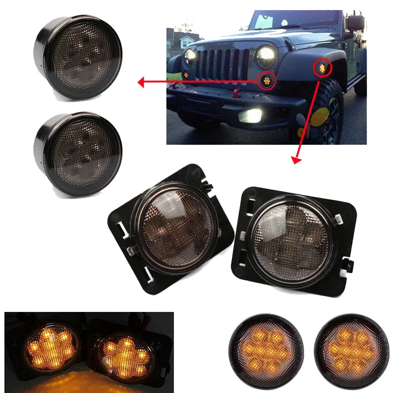 

8 LED SMD Light Front Fender Flares Turn Signal Light For Jeep Wrangler JK 2007-2015 LED Side Marker Parking Lamp
