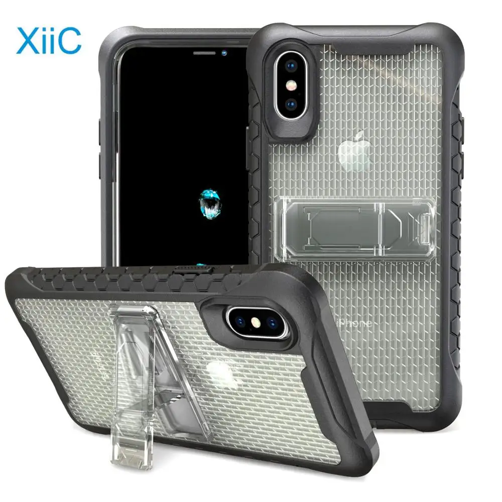 

XiiC Anti-fall Anti-scratch Dust-proof Football Grid Protection Protective Case with Bracket for iphone X Gift Tempered Film