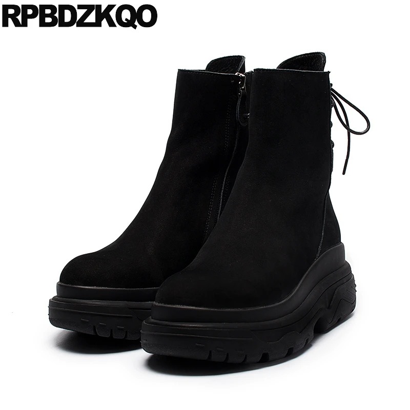 black suede round toe booties