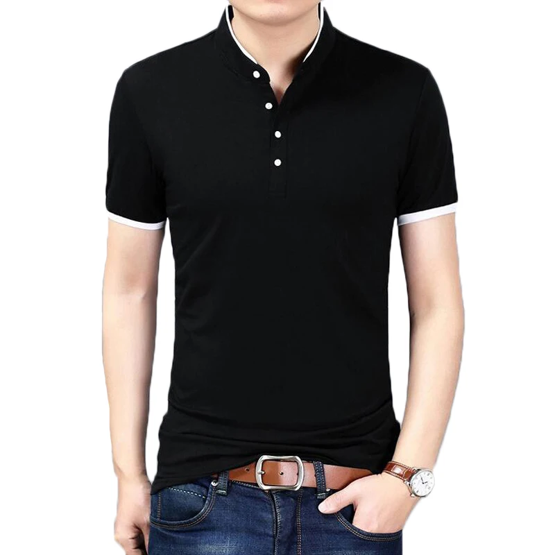 

Summer Tshirt Men New Fashion Solid Color Slim Fit Short Sleeve T Shirts Mens Mandarin Collar Casual T-Shirt Brand Clothing