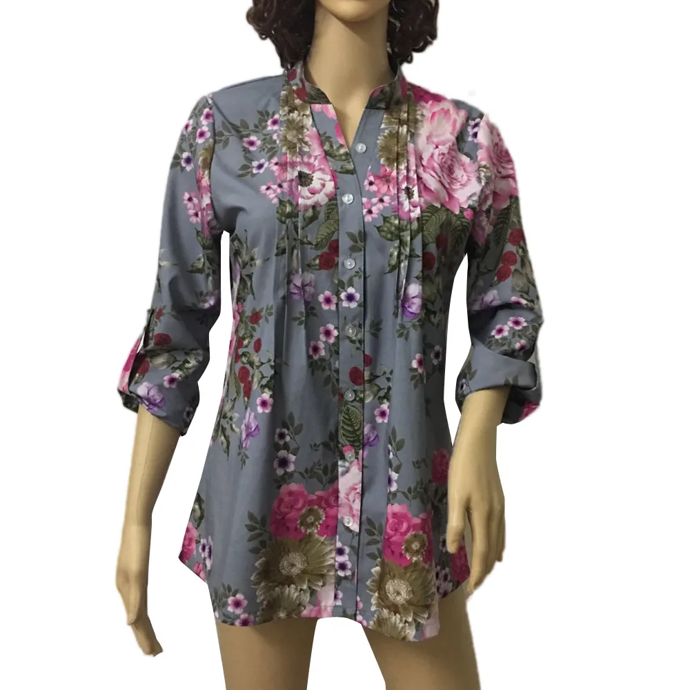 Plus tamaño S-6XL Vintage Floral estampado con cuello en V vestido de otoño el 2017 de las mujeres de moda blusas de mujeres, Ropa de Mujer, Ropa #30 Plus tamaño S-6XL Vintage Floral estampado con cuello en V vestido de otoño el 2017 de las mujeres de moda blusas de mujeres, Ropa de Mujer, Ropa #30