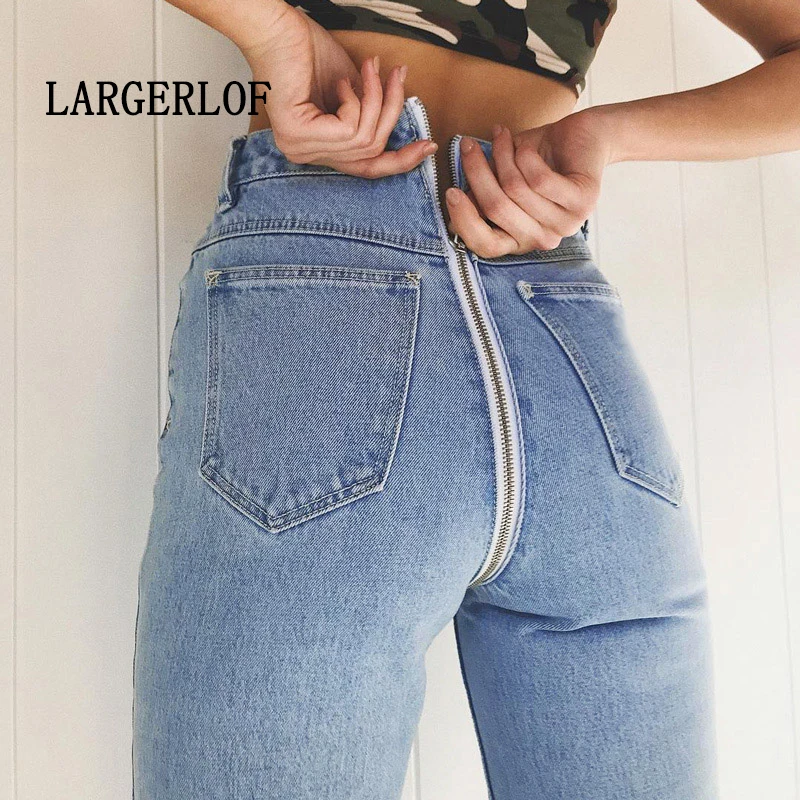 LARGERLOF Back Zipper Jeans Sexy High Waist Jeans Female Spring Summer Jeans With Zipper In The Back JN49319