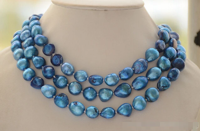 

z6304 14mm blue baroque freshwater cultured pearl necklace 50inch AAA