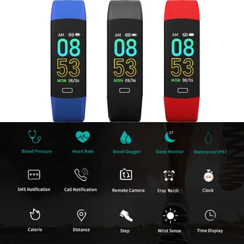 

Waterproof Smart Wristband Heart Rate Tracker Blood Oxygen Monitior Smart Bracelet Stopwatch Sports Record Smart Band