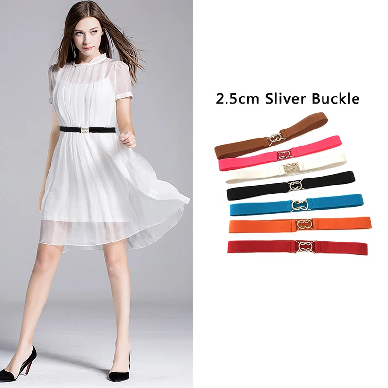 

Seabigtoo Silver buckle Elastic Belts For Women Belt High Quality Silver bow Buckle women belts waist band Stretch Knit cinch