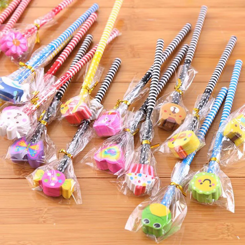 2pc Creative Cartoon Animal Wood Pencil Eraser Pencil New Standard Child Student Learning Stationery School Office Supplies 5