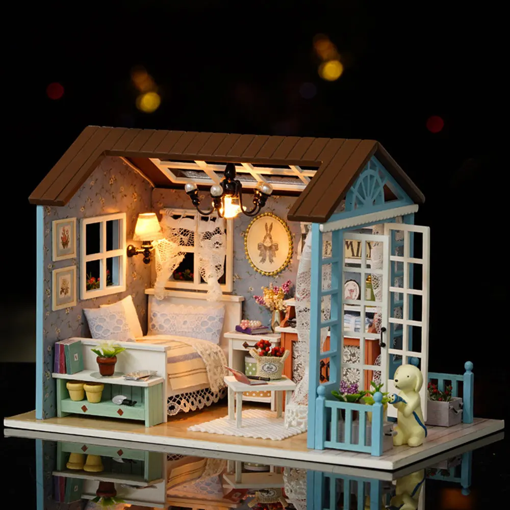 Muñeca casa muebles miniatura DIY madera casa de muñecas juguetes para niños cumpleaños 
