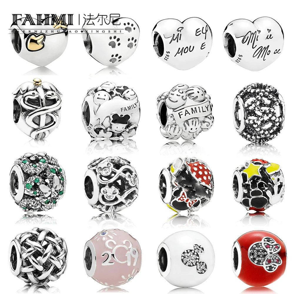 

FAHMI 100% 925 Sterling Silver Element Woven FAMILY Paws prints Love Heart Holiday Wreath Castle Charm Beaded Limited Edition