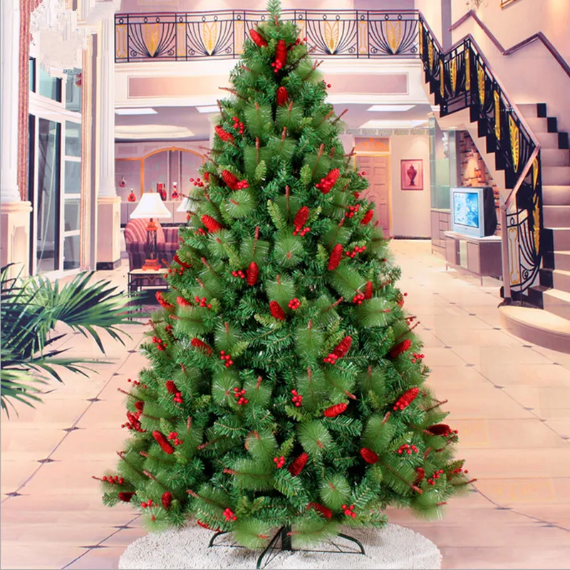 Год Рождество 2,1 М/2,4 м красные ягоды смешанные сосновые иглы шишка Рождественская елка Рождественское украшение