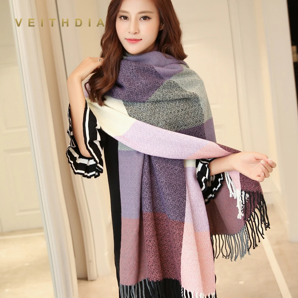 VEITHDIA 2019 осень зима женский шерстяной шарф для женщин кашемир шарфы для широкий решетки длинная шаль обёрточная бумага одеяло теплый