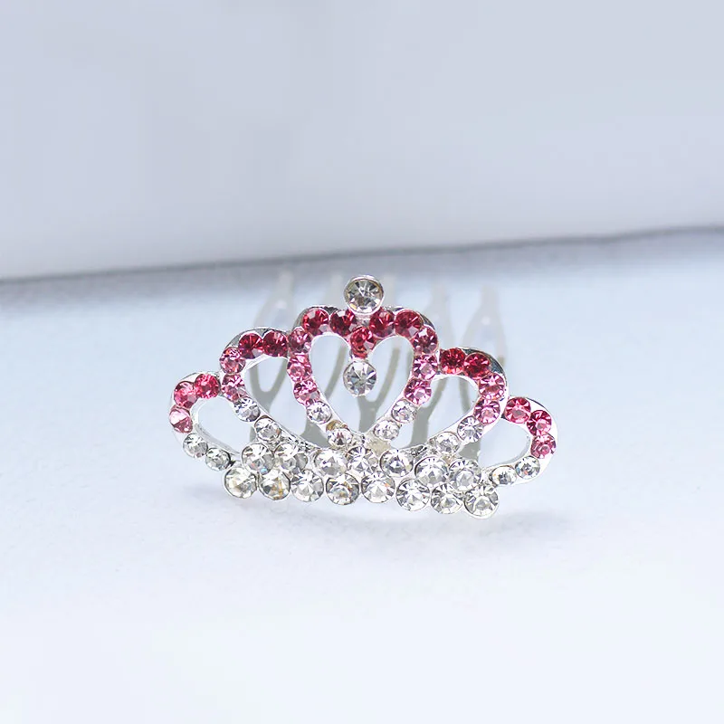 Красочные Rhinestone металла мини-Корона гребни для модная одежда для девочек с цветочным узором для девочек вечерние Тиара для волос аксессуары для волос - Окраска металла: pink