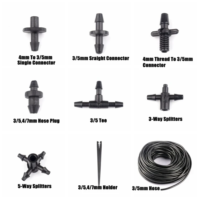 50Db 8Kinds 3/5 Mm -Es Kerti Tömlő Csatlakozók Mikrocsepp Öntözőrendszer Víztömlő Póló -Osztók Dugó Vízcsatlakozók